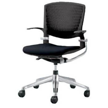 8142LA FBA1 グラータ 5本脚チェア 肘付  背パッド無 ブラックシェル ポリッシュフレーム ナイロン双輪 オカムラ(岡村製作所) 07078176