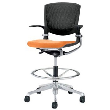 8142UC FBA8 グラータ 5本脚ハイチェア 肘付  背パッド無 ブラックシェル ポリッシュフレーム ナイロン双輪 オカムラ(岡村製作所) 07080267