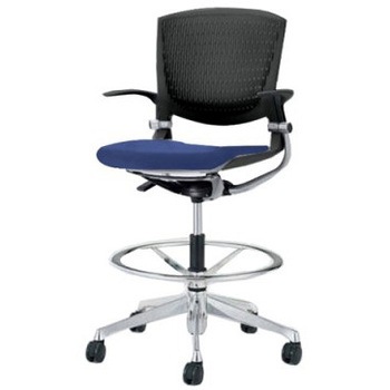 8142UC FEA4 グラータ 5本脚ハイチェア 肘付  背パッド無 ブラックシェル ポリッシュフレーム ナイロン双輪 オカムラ(岡村製作所) 07080276