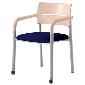 L642AC FFW4 アルフォルム3 4本脚 ウッド肘付 背合板 シルバーフレーム ナチュラルビーチシェル 前脚キャスター付 オカムラ(岡村製作所) 07080416