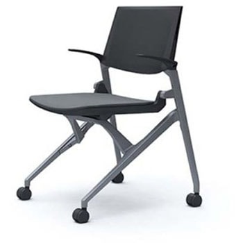 81M1JE FPE2 マルカ 4本脚 肘付 座クッション 背パッド無 シルバーフレーム ブラックシェル オカムラ(岡村製作所) 07093890