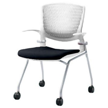 8142TA FBA1 グラータ ネスティング 肘付  背パッド無 ホワイトシェル シルバーフレーム ナイロン双輪 オカムラ(岡村製作所) 07094188