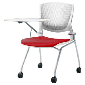 8142TT FBA9 グラータ ネスティング 肘無 タブレット 背パッド無 ホワイトシェル シルバーフレーム ナイロン双輪 オカムラ(岡村製作所) 07095545