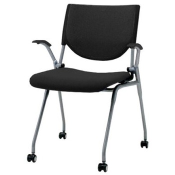 8140FA FXN1 プロスタック ネスティング 肘付 背パッド付 ブラックシェル シルバーフレーム ナイロン双輪 オカムラ(岡村製作所) 07095929