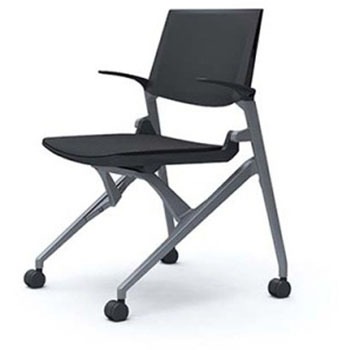 81M1JE FBA1 マルカ 4本脚 肘付 座クッション 背パッド無 シルバーフレーム ブラックシェル オカムラ(岡村製作所) 07096480