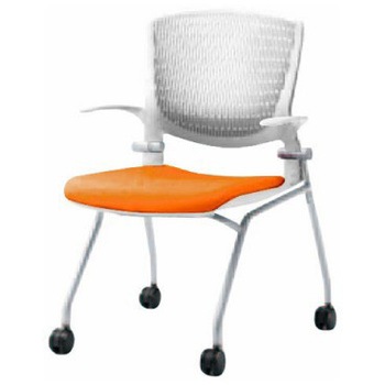 8142TA FBA8 グラータ ネスティング 肘付  背パッド無 ホワイトシェル シルバーフレーム ナイロン双輪 オカムラ(岡村製作所) 07099036