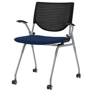 8140ZA FXN2 プロスタック ネスティング 肘付 背パッド無 ブラックシェル シルバーフレーム ナイロン双輪 オカムラ(岡村製作所) 07102990