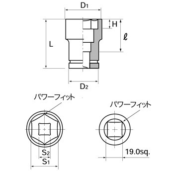 PB43-4121 19.0sq. インパクトレンチ用ホイールナットコンビソケット