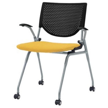 8140ZA FXN5 プロスタック ネスティング 肘付 背パッド無 ブラックシェル シルバーフレーム ナイロン双輪 オカムラ(岡村製作所) 07105571