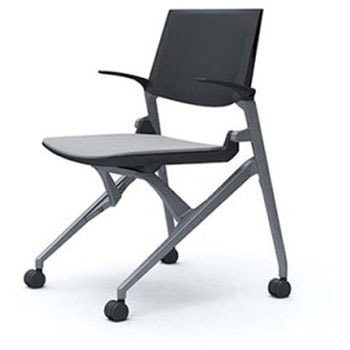 81M1JE FBA3 マルカ 4本脚 肘付 座クッション 背パッド無 シルバーフレーム ブラックシェル オカムラ(岡村製作所) 07106325