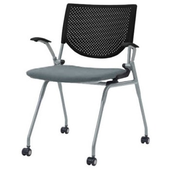 8140ZA FSN5 プロスタック ネスティング 肘付 背パッド無 ブラックシェル シルバーフレーム ナイロン双輪 オカムラ(岡村製作所) 07108118