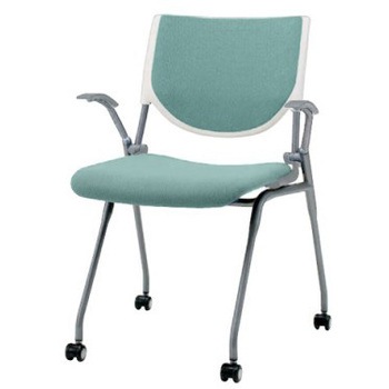 8140DA FXN4 プロスタック ネスティング 肘付 背パッド付 ホワイトシェル シルバーフレーム ナイロン双輪 オカムラ(岡村製作所) 07108468