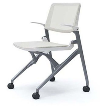 81M1LG F1G2 マルカ 4本脚 肘付 座クッション 背メッシュ シルバーフレーム ホワイトシェル オカムラ(岡村製作所) 07109186