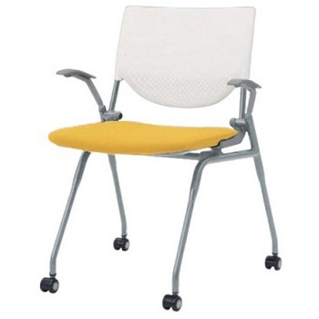 8140XA FXN5 プロスタック ネスティング 肘付 背パッド無 ホワイトシェル シルバーフレーム ナイロン双輪 オカムラ(岡村製作所) 07110760