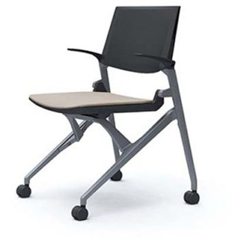 81M1JE FEA2 マルカ 4本脚 肘付 座クッション 背パッド無 シルバーフレーム ブラックシェル オカムラ(岡村製作所) 07111548