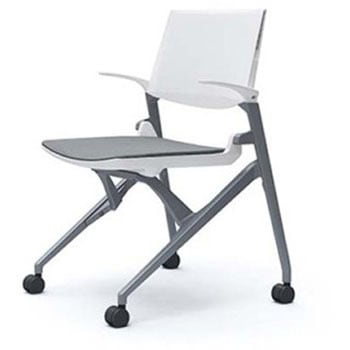 81M1LE FPE2 マルカ 4本脚 肘付 座クッション 背パッド無 シルバーフレーム ホワイトシェル オカムラ(岡村製作所) 07111600