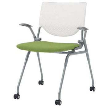 8140XA FXN3 プロスタック ネスティング 肘付 背パッド無 ホワイトシェル シルバーフレーム ナイロン双輪 オカムラ(岡村製作所) 07113201