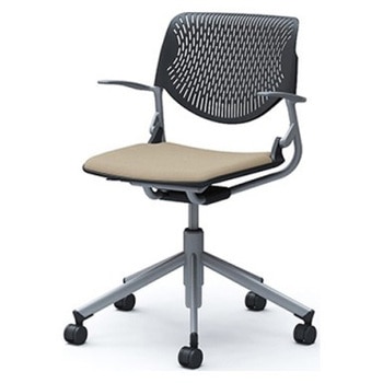 81S2CE FXW2 ルナ 5本脚チェア 肘付  背パッド無 ブラックシェル シルバーフレーム ナイロン双輪 オカムラ(岡村製作所) 07114549