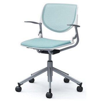 81S2AJ FKA6 ルナ 5本脚チェア 肘付  背メッシュ ホワイトシェル シルバーフレーム ナイロン双輪 オカムラ(岡村製作所) 07119826