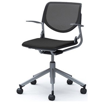 81S2CJ FKA1 ルナ 5本脚チェア 肘付  背メッシュ ブラックシェル シルバーフレーム ナイロン双輪 オカムラ(岡村製作所) 07119835