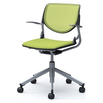 81S2CJ FKA5 ルナ 5本脚チェア 肘付  背メッシュ ブラックシェル シルバーフレーム ナイロン双輪 オカムラ(岡村製作所) 07119851