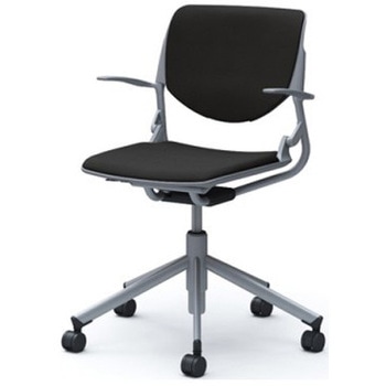 81S2BL FSF1 ルナ 5本脚チェア 肘付  背パッド付 グレーシェル シルバーフレーム ナイロン双輪 オカムラ(岡村製作所) 07120115