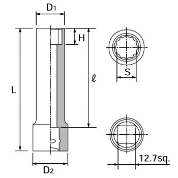 ディープソケット12.7mm(インチ) KTC ロングタイプ(ディープソケット