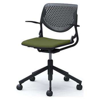 81S2CP FMV1 ルナ 5本脚チェア 肘付  背パッド無 ブラックシェル ブラックフレーム ナイロン双輪 オカムラ(岡村製作所) 07125810