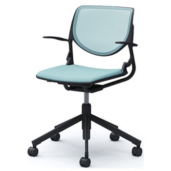 81S2CF FKA6 ルナ 5本脚チェア 肘付  背メッシュ ブラックシェル ブラックフレーム ナイロン双輪 オカムラ(岡村製作所) 07125846