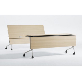 81F5YK MDA4 マルカ サイドフォールドテーブル 棚板付 木目幕板付 コーナータイプ オカムラ(岡村製作所) 07126318