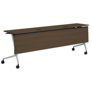 81F5XG MDA3 マルカ サイドフォールドテーブル コンセントユニット付 棚板無 木目幕板付 2100×450 オカムラ(岡村製作所) 07126686