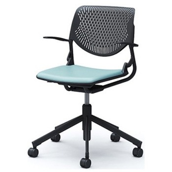 81S2CP PD31 ルナ 5本脚チェア 肘付  背パッド無 ブラックシェル ブラックフレーム ナイロン双輪 オカムラ(岡村製作所) 07131157