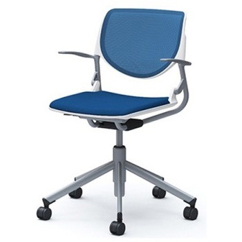 81S2AJ FKB3 ルナ 5本脚チェア 肘付  背メッシュ ホワイトシェル シルバーフレーム ナイロン双輪 オカムラ(岡村製作所) 07131340