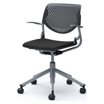 81S2CE FSF1 ルナ 5本脚チェア 肘付  背パッド無 ブラックシェル シルバーフレーム ナイロン双輪 オカムラ(岡村製作所) 07136565