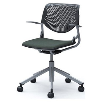 81S2CE FXW5 ルナ 5本脚チェア 肘付  背パッド無 ブラックシェル シルバーフレーム ナイロン双輪 オカムラ(岡村製作所) 07136590