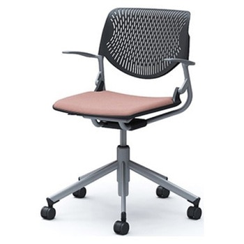 81S2CE FXW8 ルナ 5本脚チェア 肘付  背パッド無 ブラックシェル シルバーフレーム ナイロン双輪 オカムラ(岡村製作所) 07136608