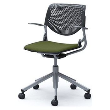 81S2CE FMV1 ルナ 5本脚チェア 肘付  背パッド無 ブラックシェル シルバーフレーム ナイロン双輪 オカムラ(岡村製作所) 07136791