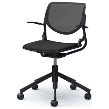 81S2CF FKA1 ルナ 5本脚チェア 肘付  背メッシュ ブラックシェル ブラックフレーム ナイロン双輪 オカムラ(岡村製作所) 07136836