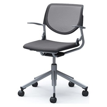 81S2CJ FKA2 ルナ 5本脚チェア 肘付  背メッシュ ブラックシェル シルバーフレーム ナイロン双輪 オカムラ(岡村製作所) 07136845