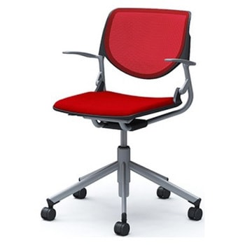 81S2CJ FKA9 ルナ 5本脚チェア 肘付  背メッシュ ブラックシェル シルバーフレーム ナイロン双輪 オカムラ(岡村製作所) 07136861