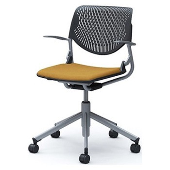 81S2CE FXW7 ルナ 5本脚チェア 肘付  背パッド無 ブラックシェル シルバーフレーム ナイロン双輪 オカムラ(岡村製作所) 07142041