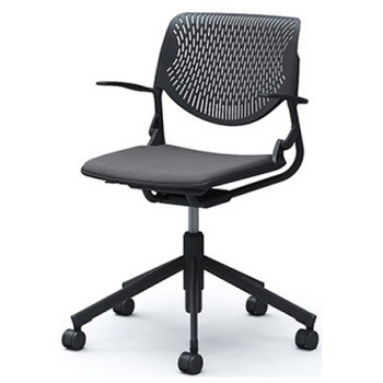 81S2CP FSG2 ルナ 5本脚チェア 肘付  背パッド無 ブラックシェル ブラックフレーム ナイロン双輪 オカムラ(岡村製作所) 07142050