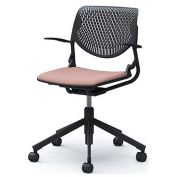 81S2CP FXW8 ルナ 5本脚チェア 肘付  背パッド無 ブラックシェル ブラックフレーム ナイロン双輪 オカムラ(岡村製作所) 07142077