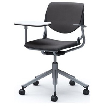 81S2QL FSG2 ルナ 5本脚チェア 肘付 タブレット付 背パッド付 ブラックシェル シルバーフレーム ナイロン双輪 オカムラ(岡村製作所) 07147221