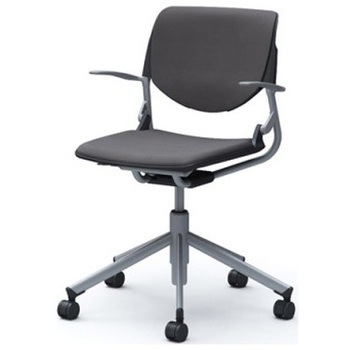 81S2CL FSG2 ルナ 5本脚チェア 肘付  背パッド付 ブラックシェル シルバーフレーム ナイロン双輪 オカムラ(岡村製作所) 07147379