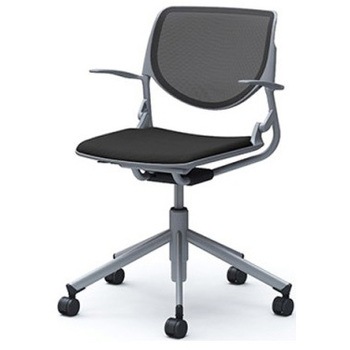 81S2BJ FKA1 ルナ 5本脚チェア 肘付  背メッシュ グレーシェル シルバーフレーム ナイロン双輪 オカムラ(岡村製作所) 07152340