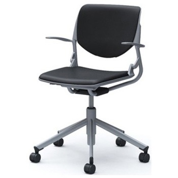 81S2BL PB20 ルナ 5本脚チェア 肘付  背パッド付 グレーシェル シルバーフレーム ナイロン双輪 オカムラ(岡村製作所) 07152577