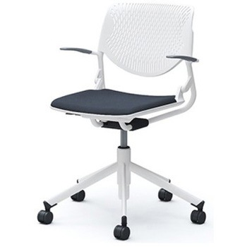 81S2AU FXW4 ルナ 5本脚チェア 肘付  背パッド無 ホワイトシェル ホワイトフレーム ナイロン双輪 オカムラ(岡村製作所) 07157477