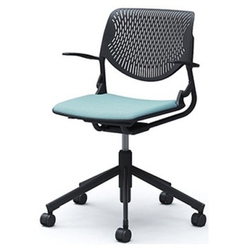 81S2CP FSG7 ルナ 5本脚チェア 肘付  背パッド無 ブラックシェル ブラックフレーム ナイロン双輪 オカムラ(岡村製作所) 07157529