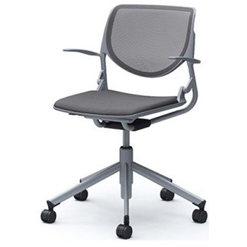 81S2BJ FKA2 ルナ 5本脚チェア 肘付  背メッシュ グレーシェル シルバーフレーム ナイロン双輪 オカムラ(岡村製作所) 07163208